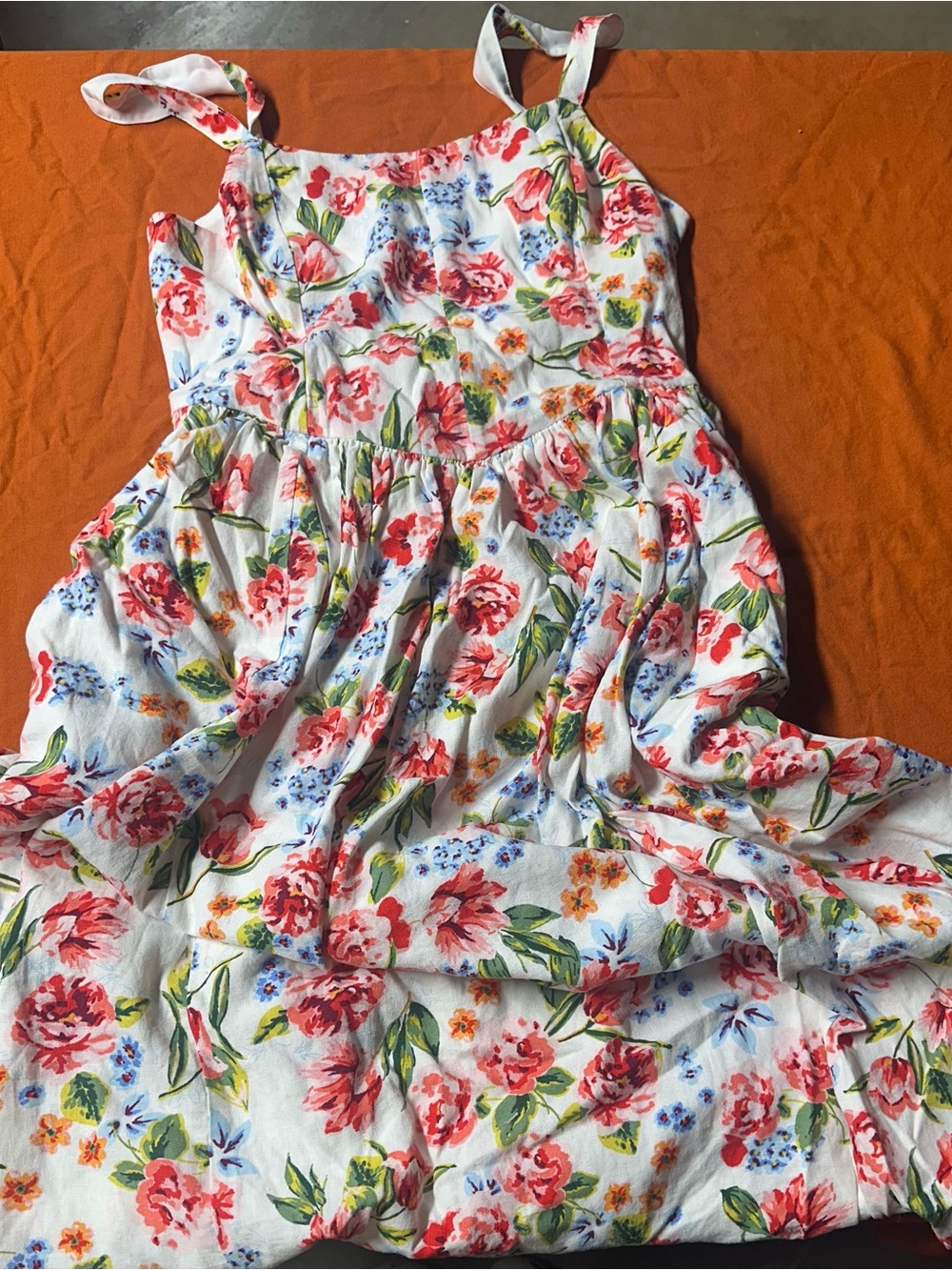 Lauren Conrad Women’s White Floral Sundress with Pink & Green Print Large